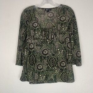 VTG AB Studio Top Womens Medium Dark Brown Babydoll Stretch Y2K Geometric Boho M